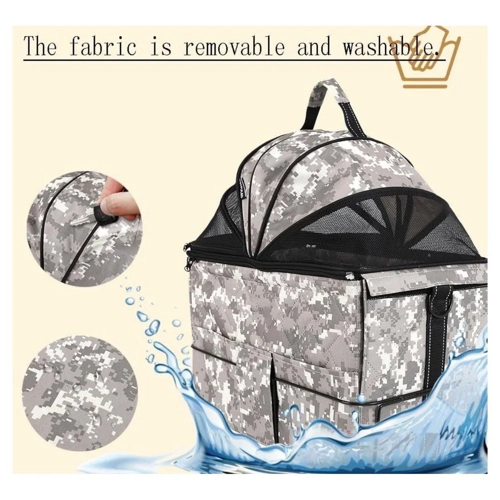 PETFULED Rear Camouflage Bike Basket Pet Travel Carrier Mesh Dome 27x24x43cm